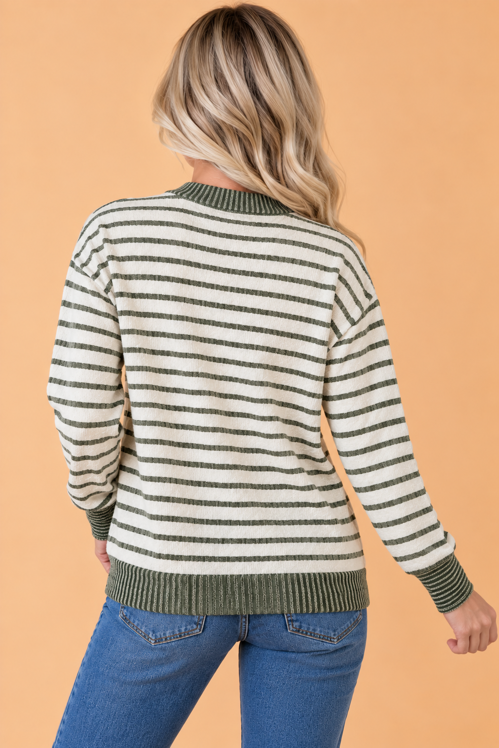 Stripe Corded Knit Patchwork Long Sleeve Top